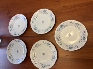 Johann Haviland Blue Garland Bread Plates Set of 5. Blue Floral silver rim. NEW